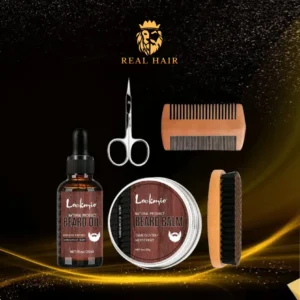 Pack de Cuidado de Barba Básico – Kit con Aceite, Bálsamo, Cepillo, Peineta y Tijera