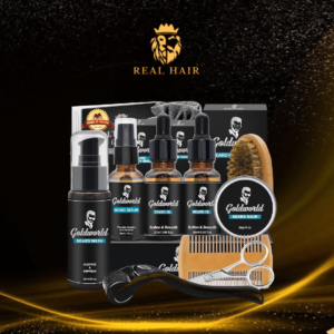 Kit Completo de Cuidado para Barba Goldworld – Beard Oil, Beard Balm, Beard Wash, Serum y Accesorios con Ebook